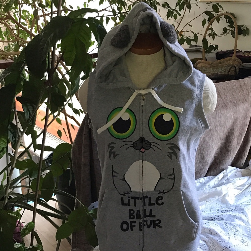 Bluenotes Gray Cat Sleeveless Hoodie